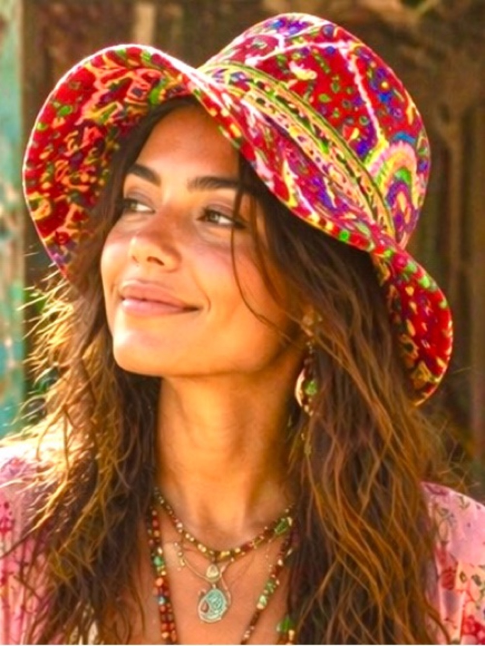Boho Chic Paisley Colorful Pink Reversible Sun Hat